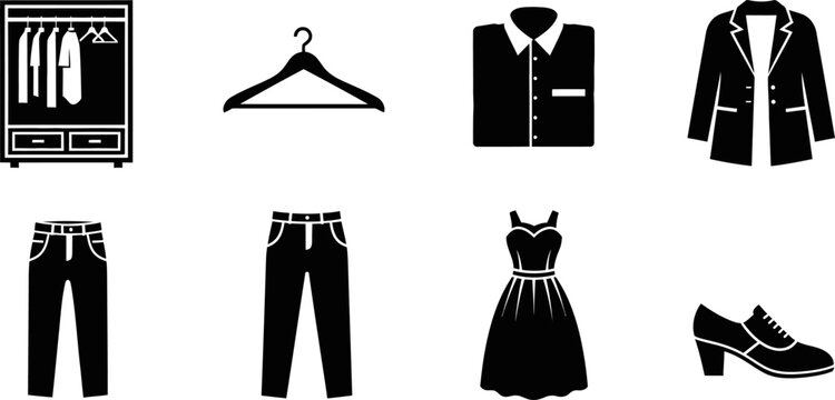 Clothing and wardrobe accessories icon collection illustrated in vector eps file format.