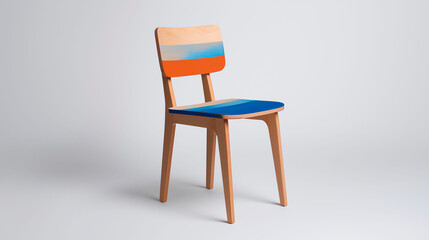 Fototapeta premium wooden chair with painted gradient colors on seat and backrest isolated on light background clean minimal composition concept of modern furniture design and creative interior styling