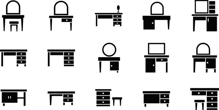 Various dressing table and vanity furniture icons eps.
