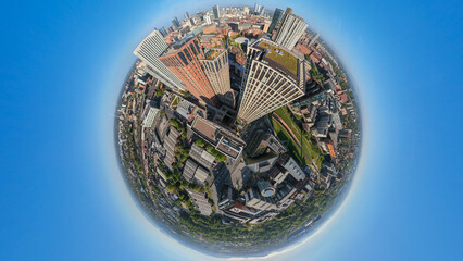 Aerial 360 degree tiny planet panorama of New Islington Manchester urban development © bardhok