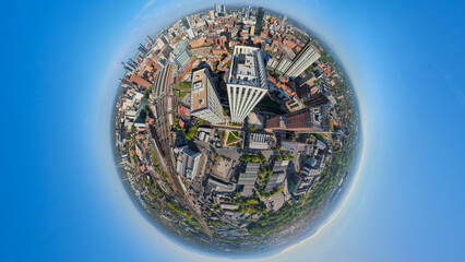 Aerial 360 degree tiny planet panorama of New Islington Manchester urban development © bardhok