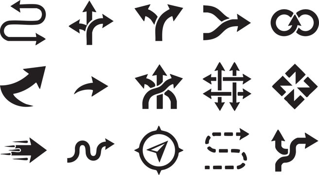 Directional arrow icons representing path choice navigation and complex routing systems.
