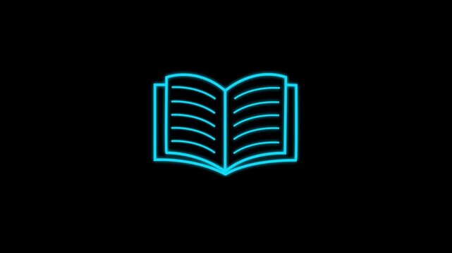 Glowing Open Book Icon Representing Digital Education Online Learning and Knowledge Concept on Black Background.
