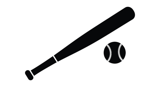 Baseball bat and ball silhouette on a white background simple sports equipment illustration high quality professional detailed modern elegant stylish clean