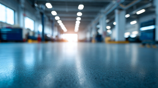 Empty industrial floor with bright light