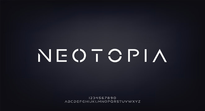 Neotopia, Modern vector font design in simple style. Minimal futuristic typeset. 