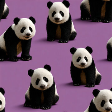 Cute panda pattern on purple background