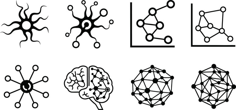 Set of vector illustrations of neural network and brain concepts with eps vector.