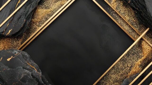 Black and gold shapes come together to form a unique design. The setup highlights lines and textures in a simple, artistic way. The focus remains on the interplay of colors and materials