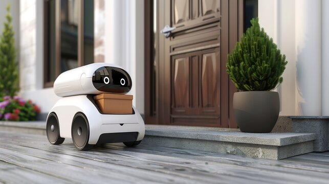 Autonomous delivery system bringing package to door, automated shipping and robotic assistance
