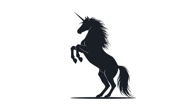 Majestic unicorn silhouette standing on its hind legs against a plain white background for magical and fantasy theme designs.