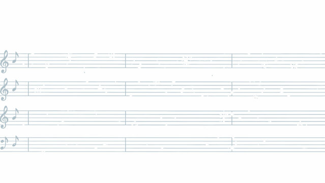 Blank Winter-Themed Sheet Music Page with Three Treble Clefs, One Bass Clef, Delicate Floating Snowflakes, Soft Pale Blue and White Palette, Empty Music Staves, Gentle Calm Snowy Aesthetic