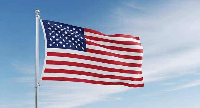 American flag waving in the breeze on a bright sunny day