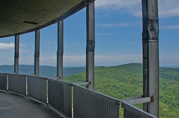 Fototapeta premium Viewing platform over the Hungarian landscape of Pecs TV tower. 