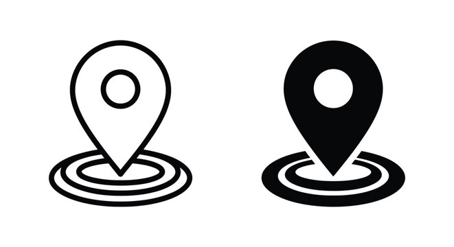 Set of minimalist location pin icons and map markers with target circles for GPS navigation, travel planning, and destination tracking in mobile app interfaces.
