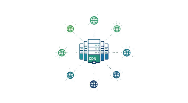CDN content delivery network vector illustration, global server infrastructure diagram, cloud computing data distribution concept for web hosting