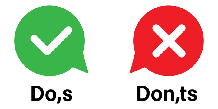 Green check mark and red cross speech bubble icons illustrating dos and do &rsquo;ts for effective decision making