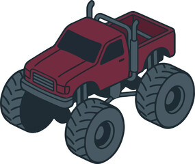 Naklejka premium Isometric Monster Truck Illustration with Bold Racing Wheels for Gaming, Sticker, and Event Promo Design