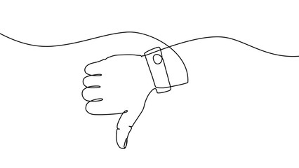 Fototapeta premium Continuous one line up thumb ikon like hand down drawing good. Up down thumb dislike media art ok social feedback finger illustration sign okey creative vote yes positive community linear concept