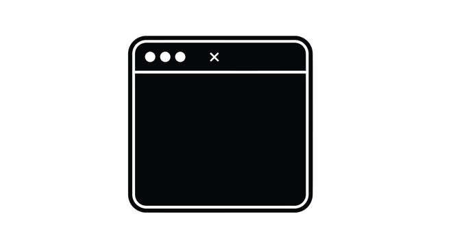 browser window icon with close button and three dots black silhouette on white background high quality professional detailed modern elegant stylish
