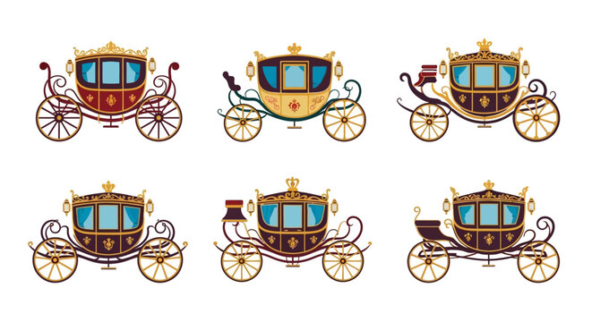 Vintage horse drawn carriage illustrations set.