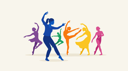 Obraz premium Diverse group of people dancing in various graceful poses in a vibrant artistic illustration