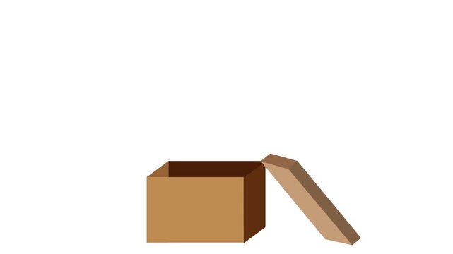 Brown box opens slowly on white background