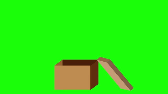 Brown box sits open on green screen