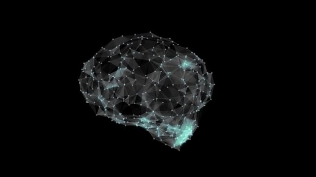 Abstract brain model glows with digital energy