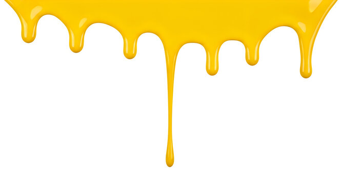 A vibrant yellow liquid drips down against a clean white background