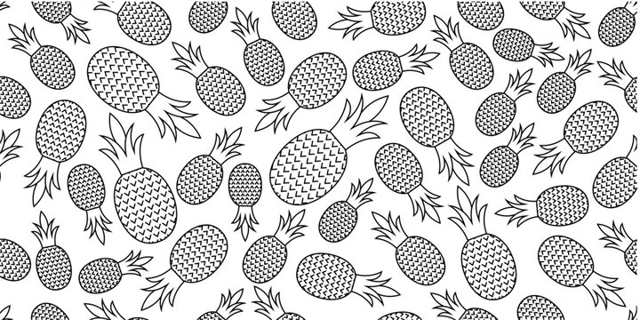Pineapple doodle seamless pattern. Seamless pattern of pineapple doodle. Seamless pineapple doodle pattern background.