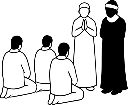imam fornt people back praying  clean vector  silhouette on white  background 