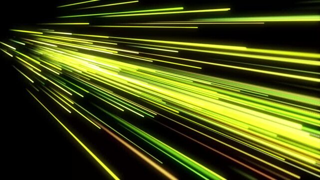 Vibrant green streaks rush across pitch-black space