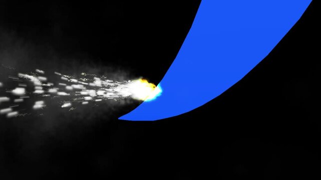 Blue arrow cuts through darkness with fiery sparks