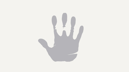 Fototapeta premium Ethereal glowing open palm hand silhouette, outlined by soft warm golden light trails with tiny sparkling star flecks, set against a clean bright pure white minimalist background