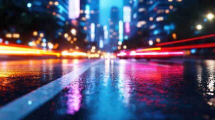 Obraz premium City street lights blur city street at night captured as a blur with prominent red and blue lights