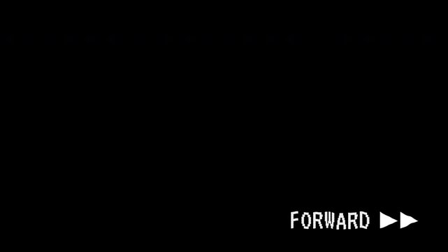 Animated VHS tape horizontal distortion and analog glitch overlay with forward text. Alpha channel 4K animation video