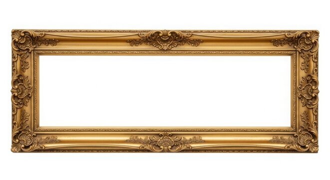 Wide antique gold ornate rectangular picture frame with empty white space decoration ornament decorative traditional