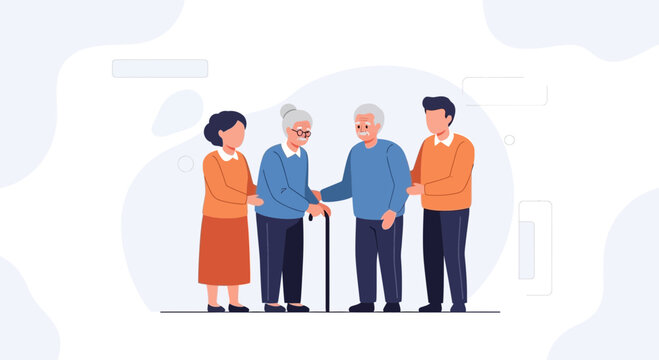Diverse family caring for elderly parents, intergenerational support, love, and togetherness