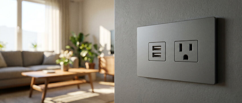 Electric outlet with USB port living room charging station