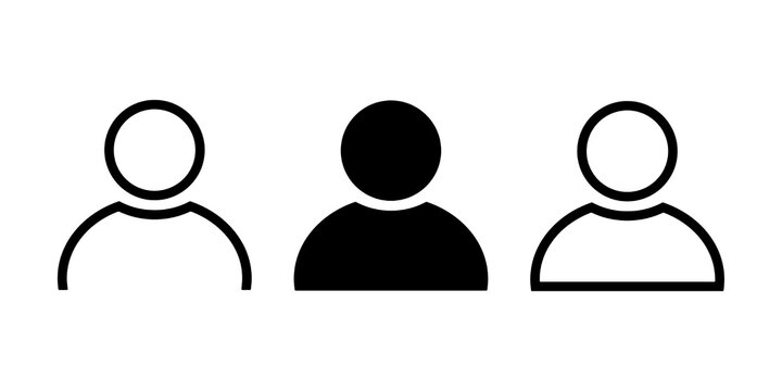 User avatar icon, profile symbol in outline and solid style, default flat person icons isolated