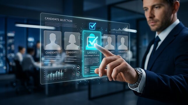 Corporate Recruitment Strategy and Talent Selection Process Using Interactive Digital Interface with Candidate Avatars and Data