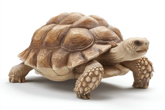 Tortoise walking on white background studio lighting