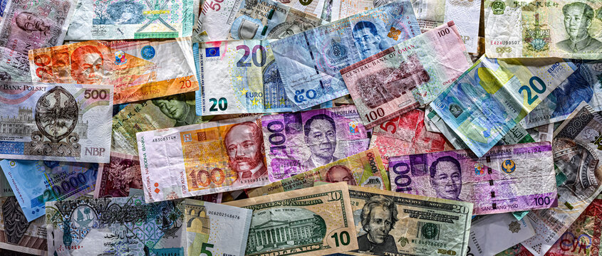 Composition with banknotes of different national currencies
