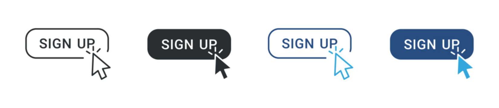 Sign up button icon set. registration click with cursor pointer. user onboarding and account creation concept. vector illustration.