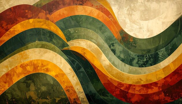 Vibrant abstract art piece featuring wavy lines in earthy tones and colorful hues on a textured background ai generative