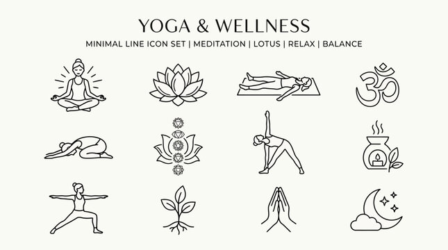 Yoga and wellness icons set.