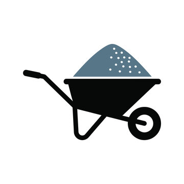 Black wheelbarrow with gray sand Vector