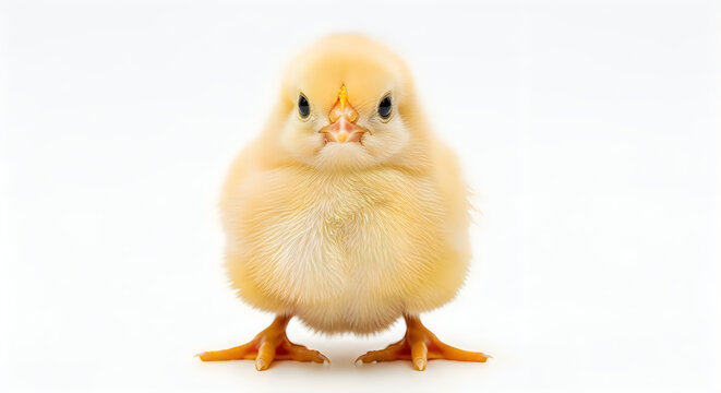 Cute fluffy yellow chick standing on a surface