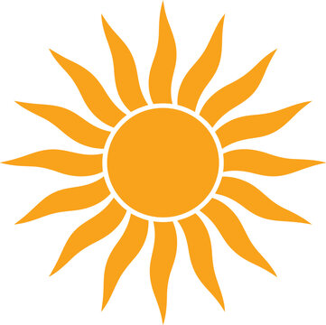 Gold stylized sunburst illustration featuring a central sun circle with wavy organic rays in a symmetrical retro radial pattern isolated vector for elegant backgrounds, spiritual symbols and premium d
